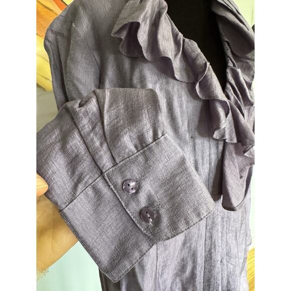 Coldwater Creek Button Up Sz 1X Purple Ruffled Neck Cottagecore Dark Academia - Picture 5 of 11